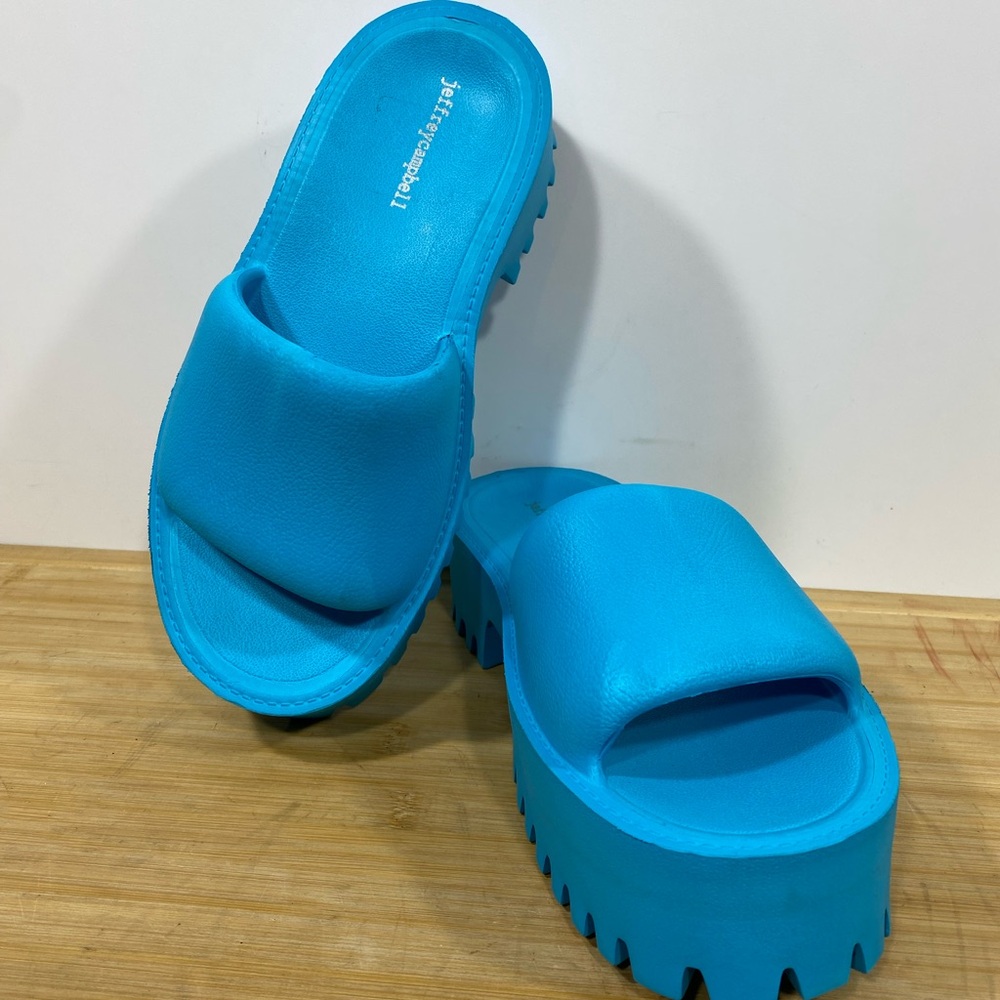 Jeffrey Campbell NWOB Aqua Bae Slide Sandals teal blue sz 41 10 open toe rubber